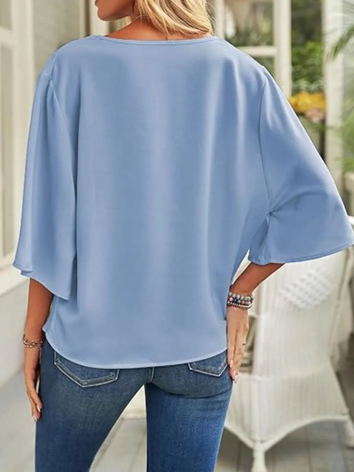 Full Size Ruched Three-Quarter Sleeve Blouse