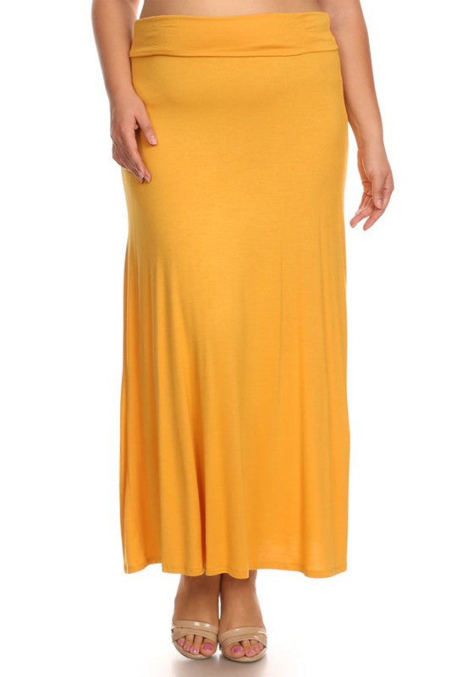 Plus Size Solid High Waisted A-Line Maxi Skirt