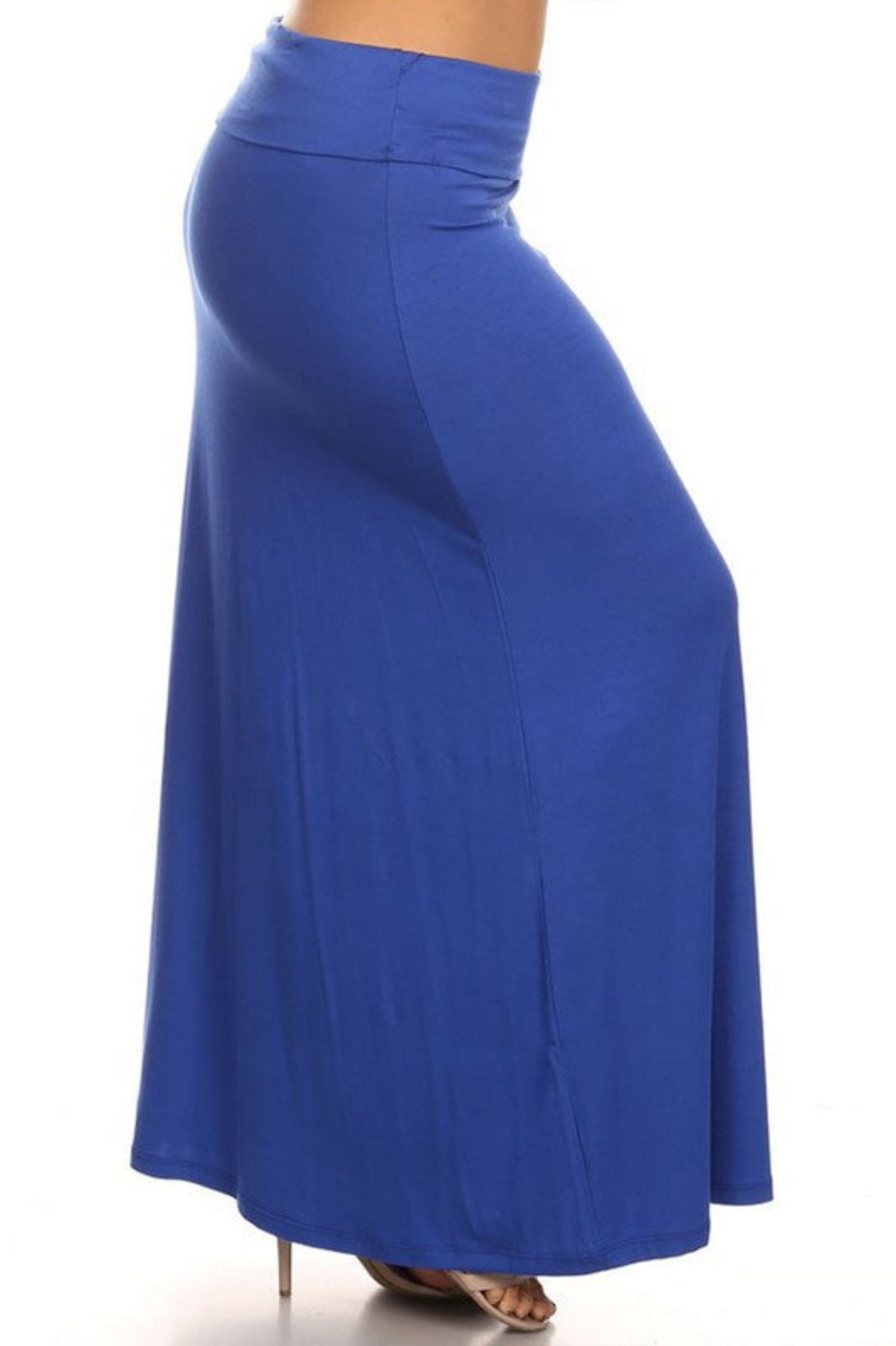 Plus Size Solid High Waisted A-Line Maxi Skirt