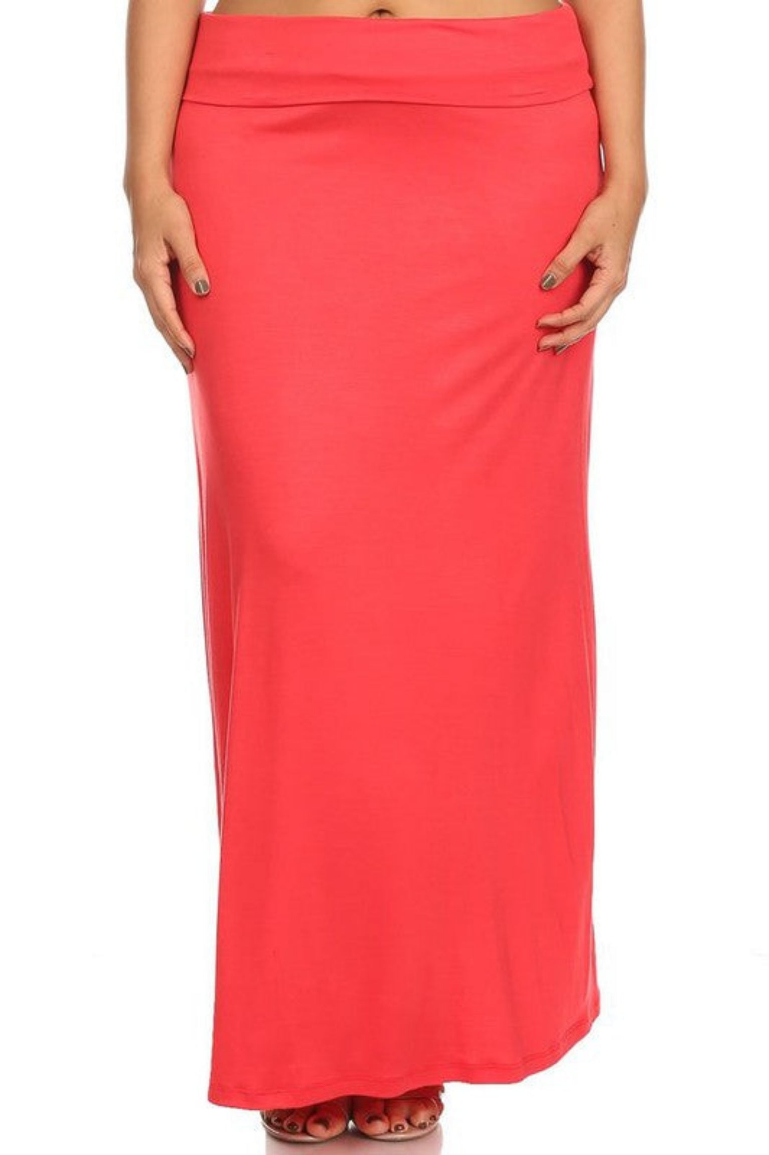 Plus Size Solid High Waisted A-Line Maxi Skirt