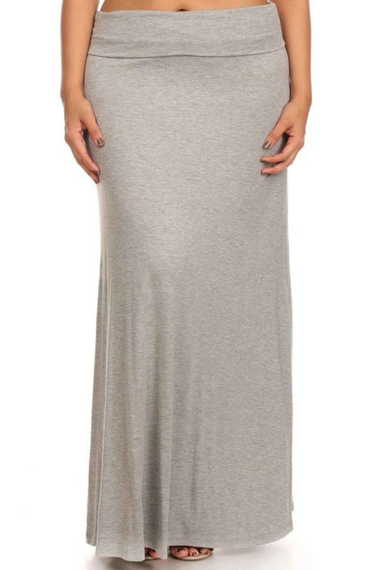 Plus Size Solid High Waisted A-Line Maxi Skirt