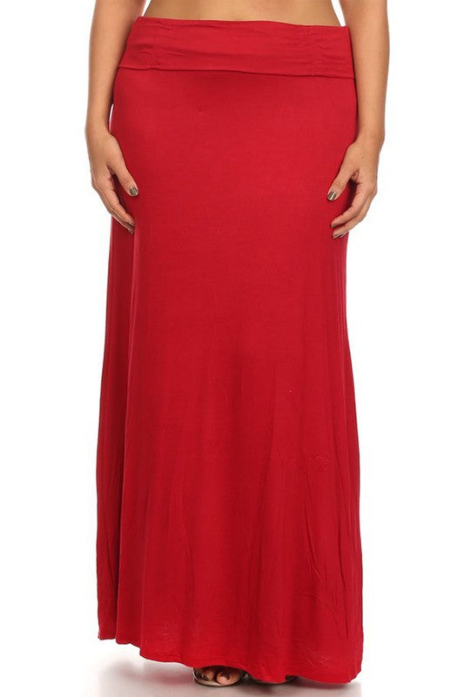 Plus Size Solid High Waisted A-Line Maxi Skirt