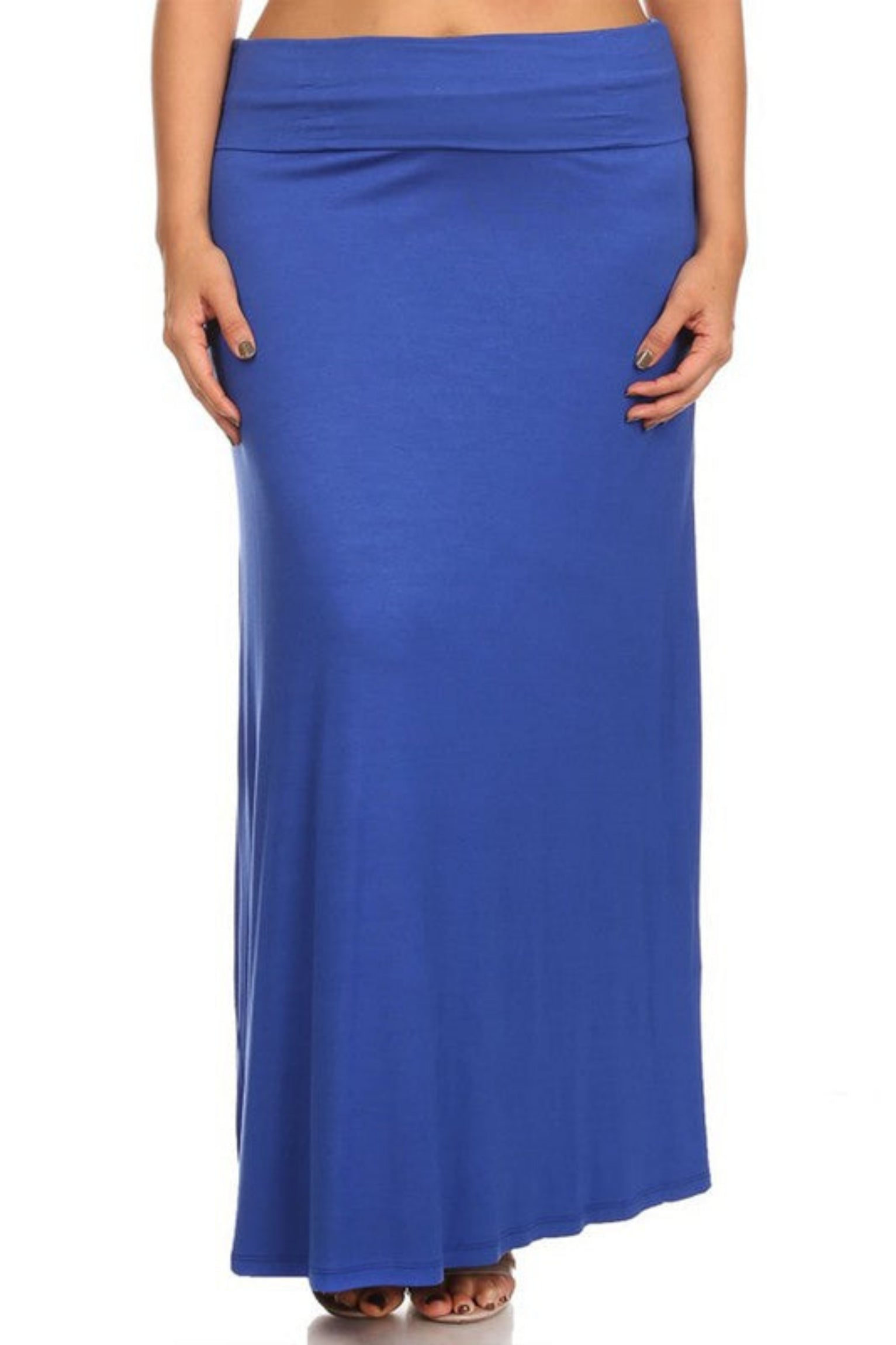 Plus Size Solid High Waisted A-Line Maxi Skirt