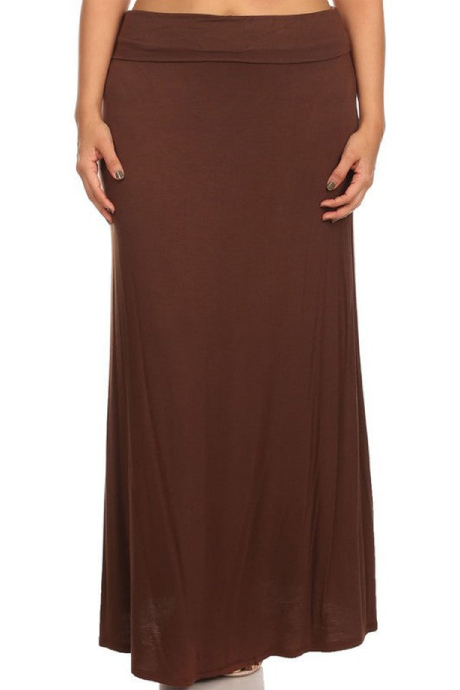 Plus Size Solid High Waisted A-Line Maxi Skirt