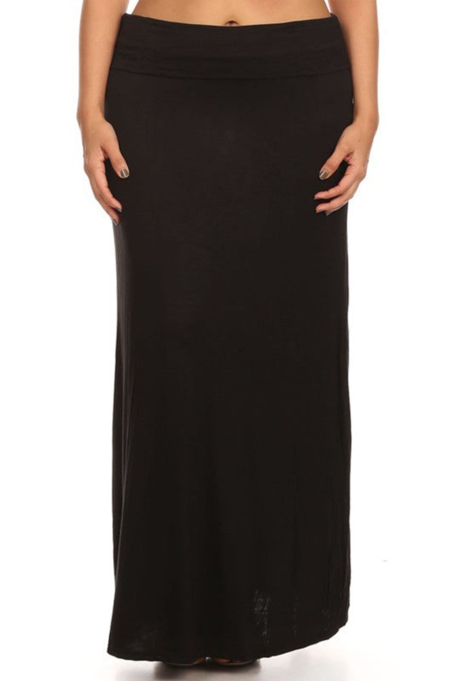 Plus Size Solid High Waisted A-Line Maxi Skirt