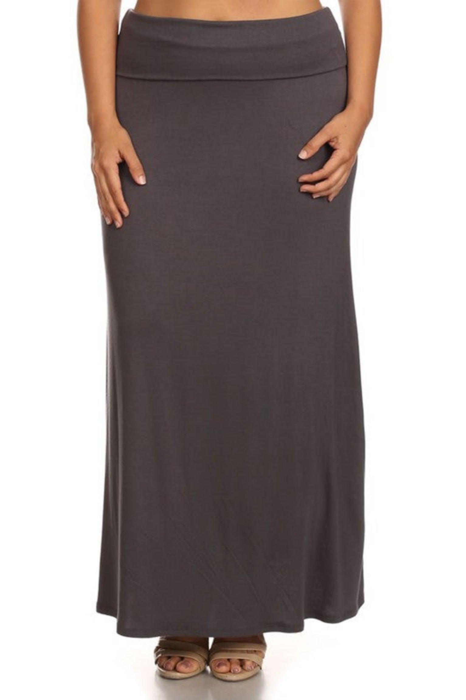 Plus Size Solid High Waisted A-Line Maxi Skirt