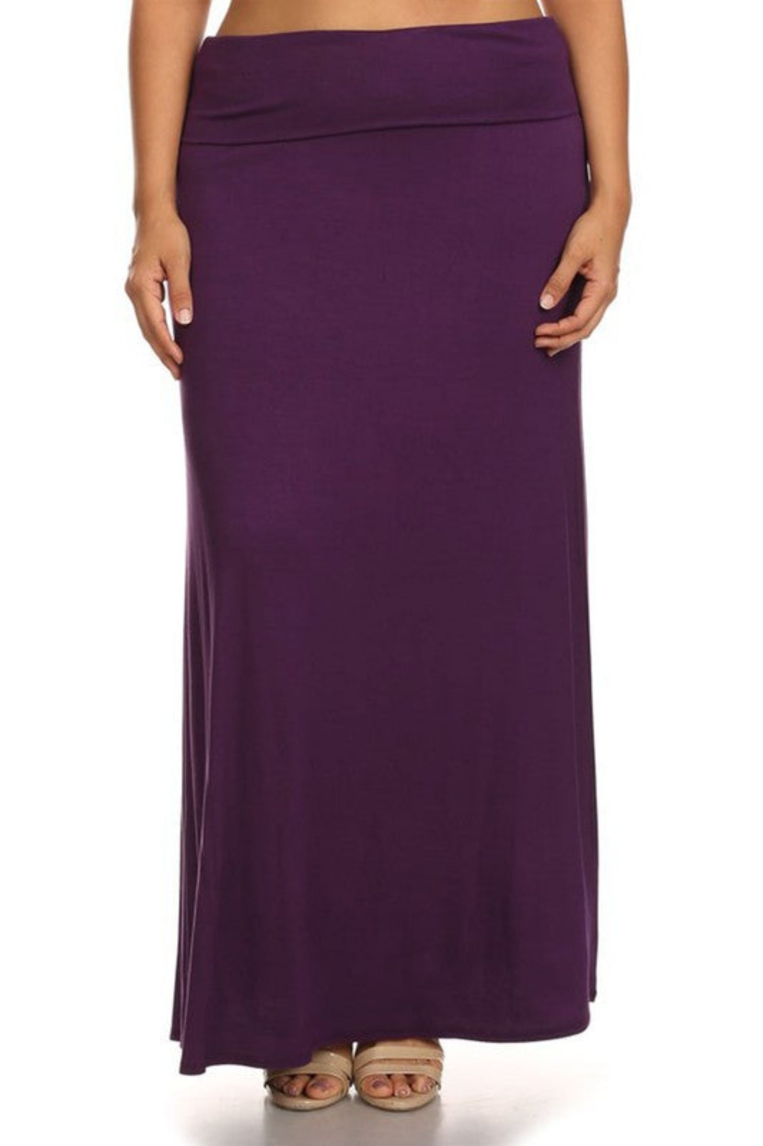 Plus Size Solid High Waisted A-Line Maxi Skirt