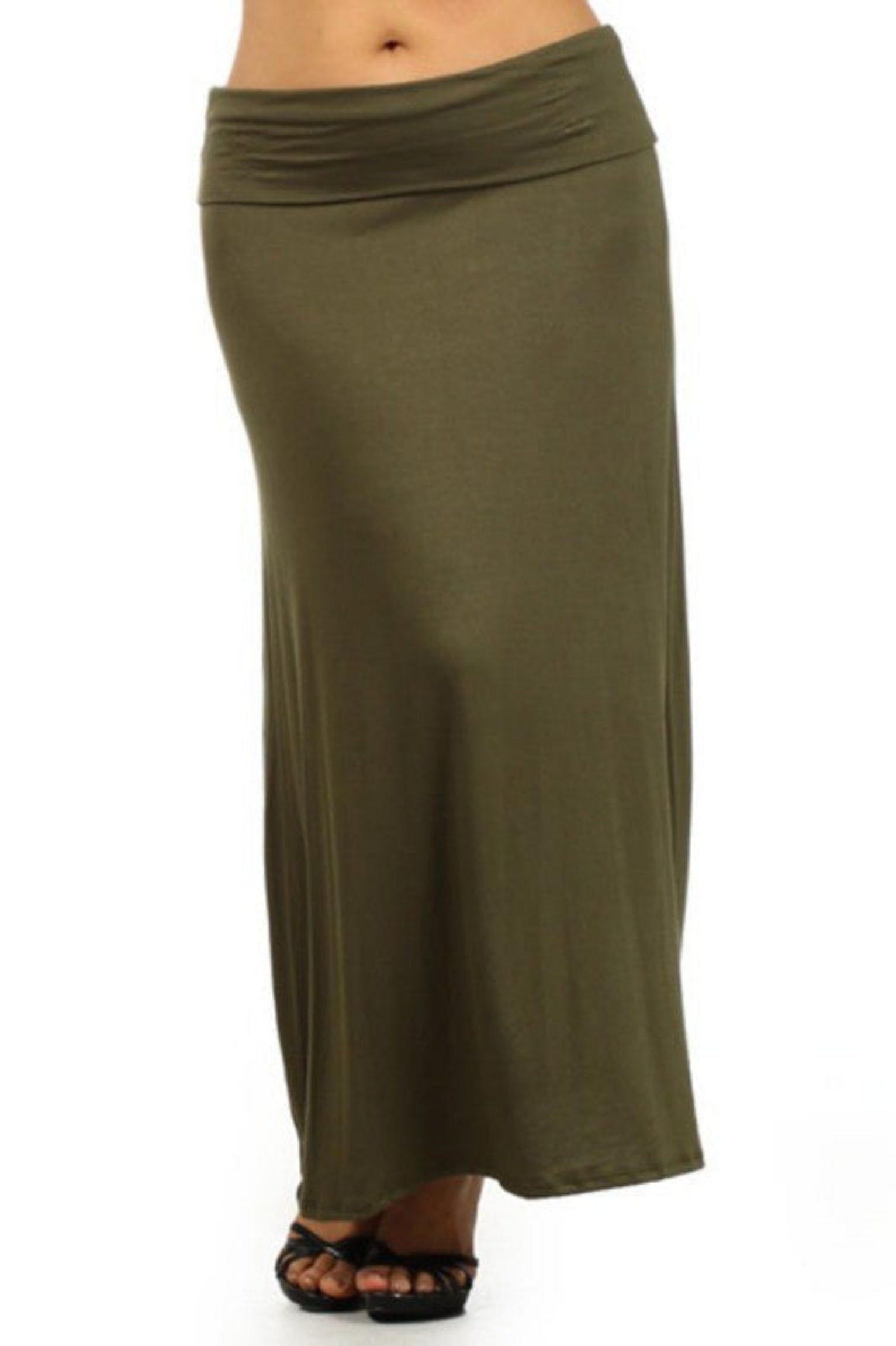 Plus Size Solid High Waisted A-Line Maxi Skirt