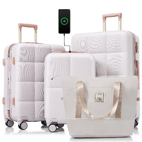 Luggage Sets 4 Piece, 20-inch with USB Port, Expandable ABS Durable