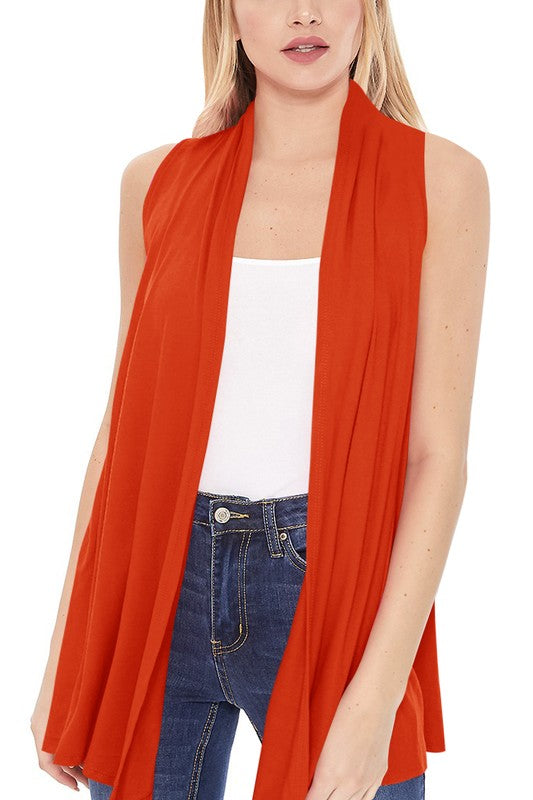 Solid Long Body Open Front Vest in a Loose Fit