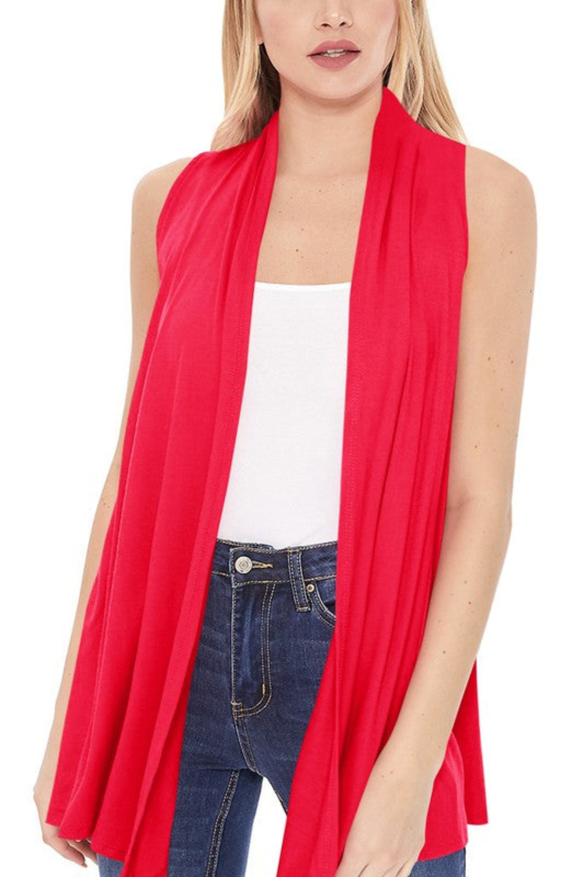 Solid Long Body Open Front Vest in a Loose Fit