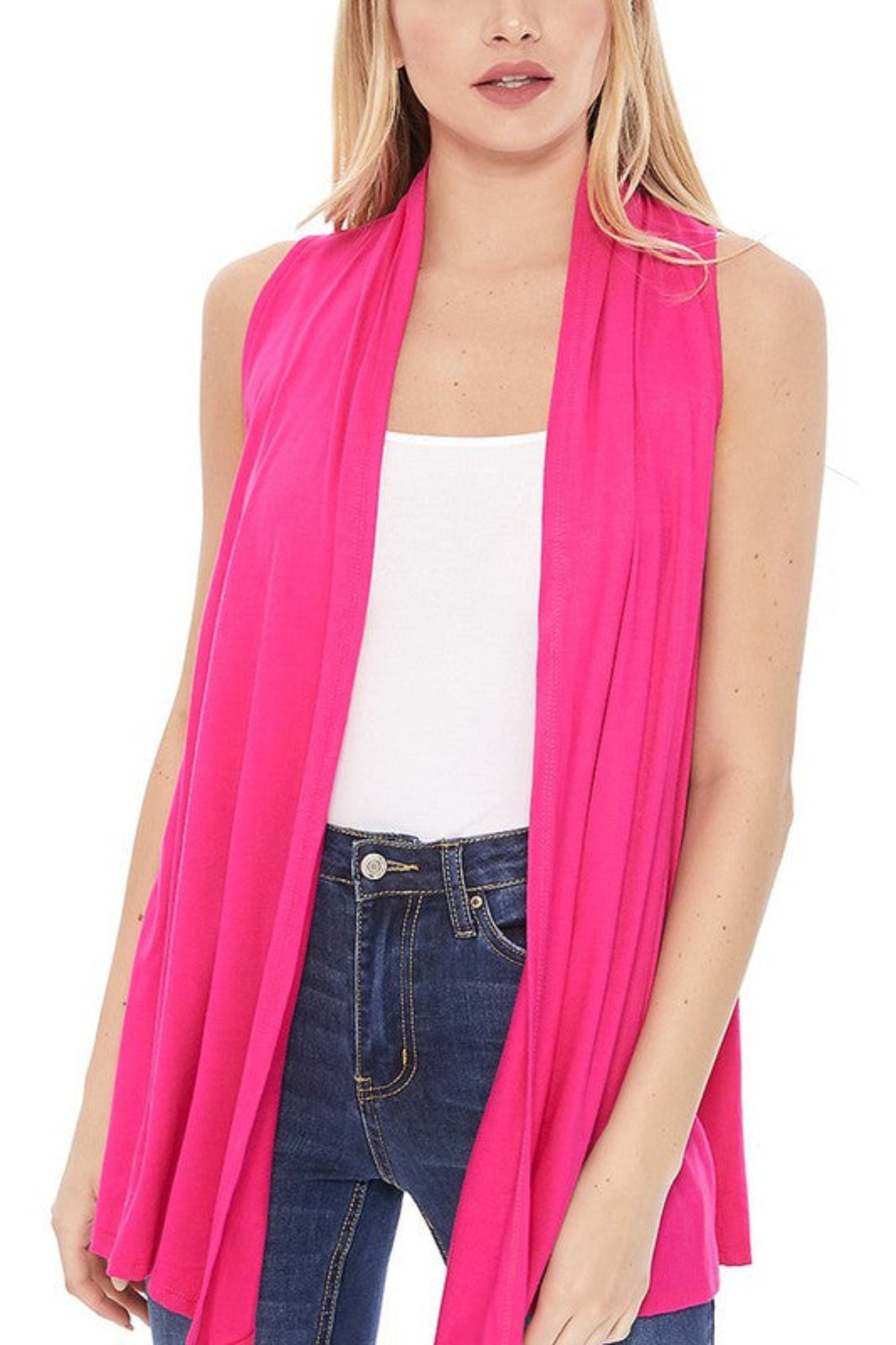 Solid Long Body Open Front Vest in a Loose Fit