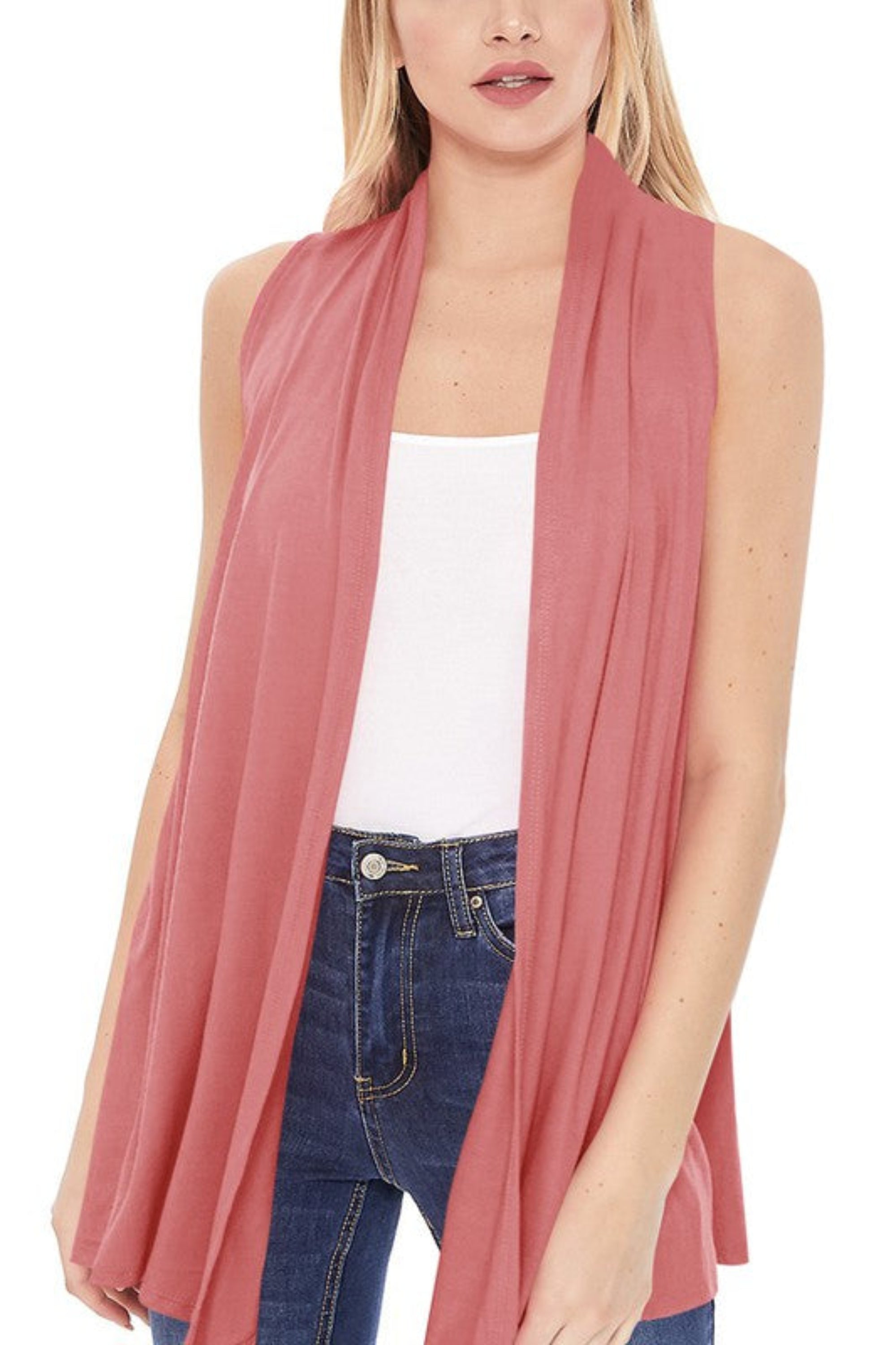 Solid Long Body Open Front Vest in a Loose Fit