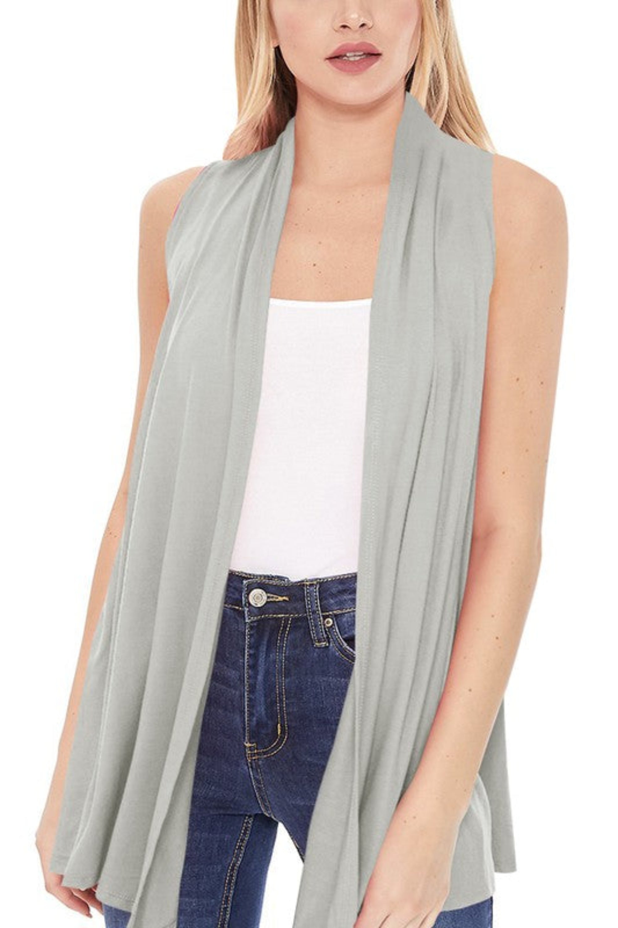 Solid Long Body Open Front Vest in a Loose Fit