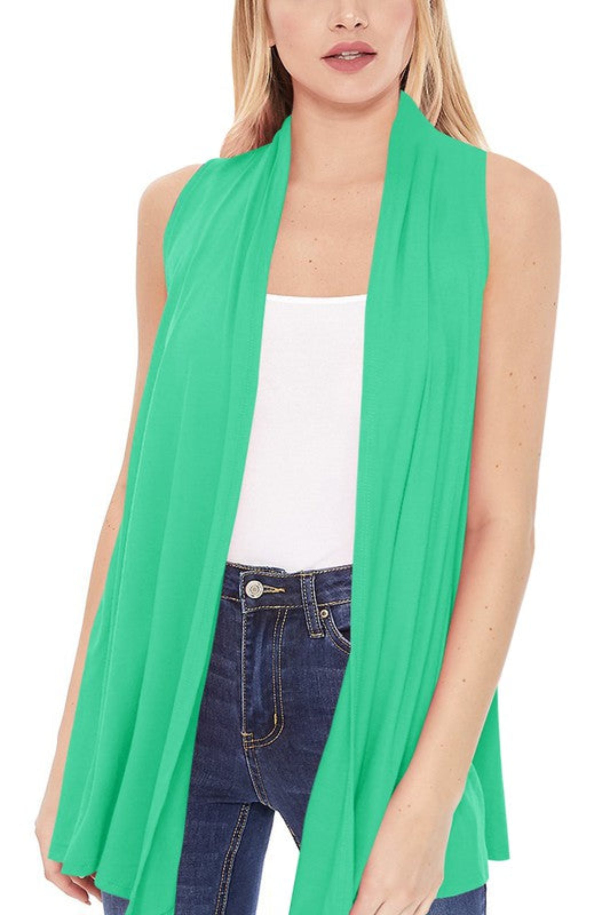 Solid Long Body Open Front Vest in a Loose Fit