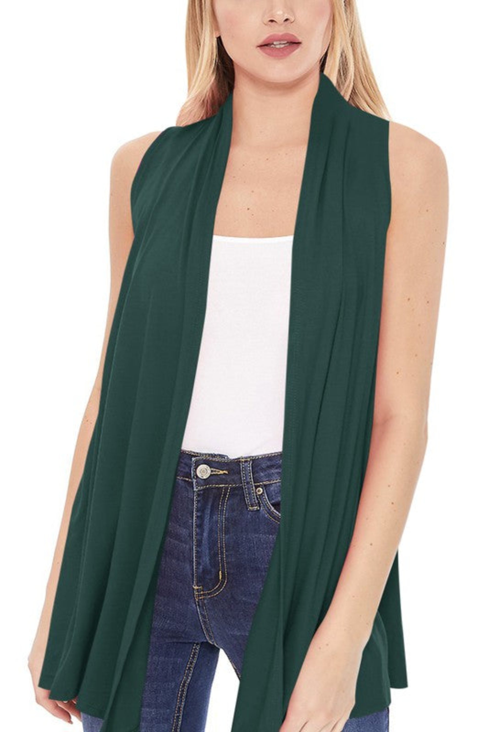 Solid Long Body Open Front Vest in a Loose Fit