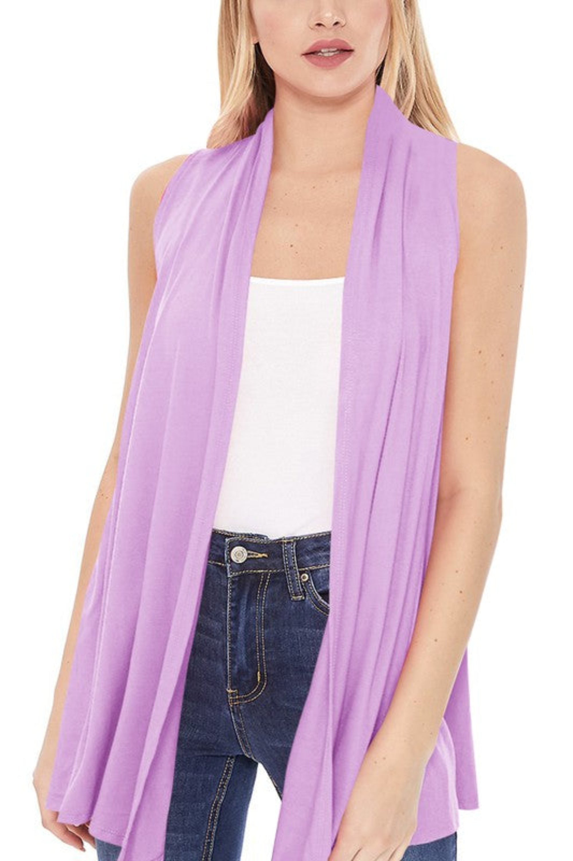 Solid Long Body Open Front Vest in a Loose Fit