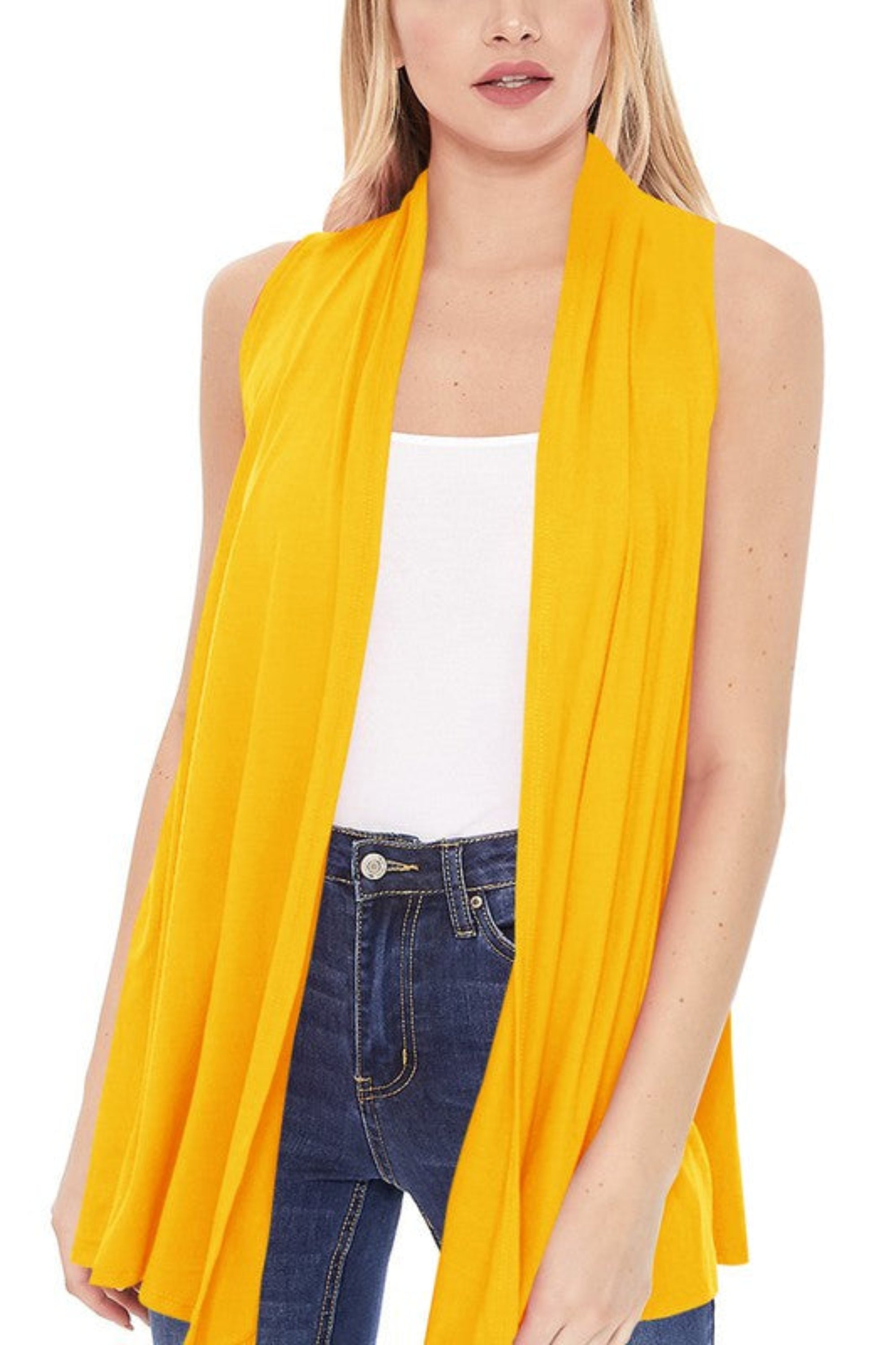 Solid Long Body Open Front Vest in a Loose Fit