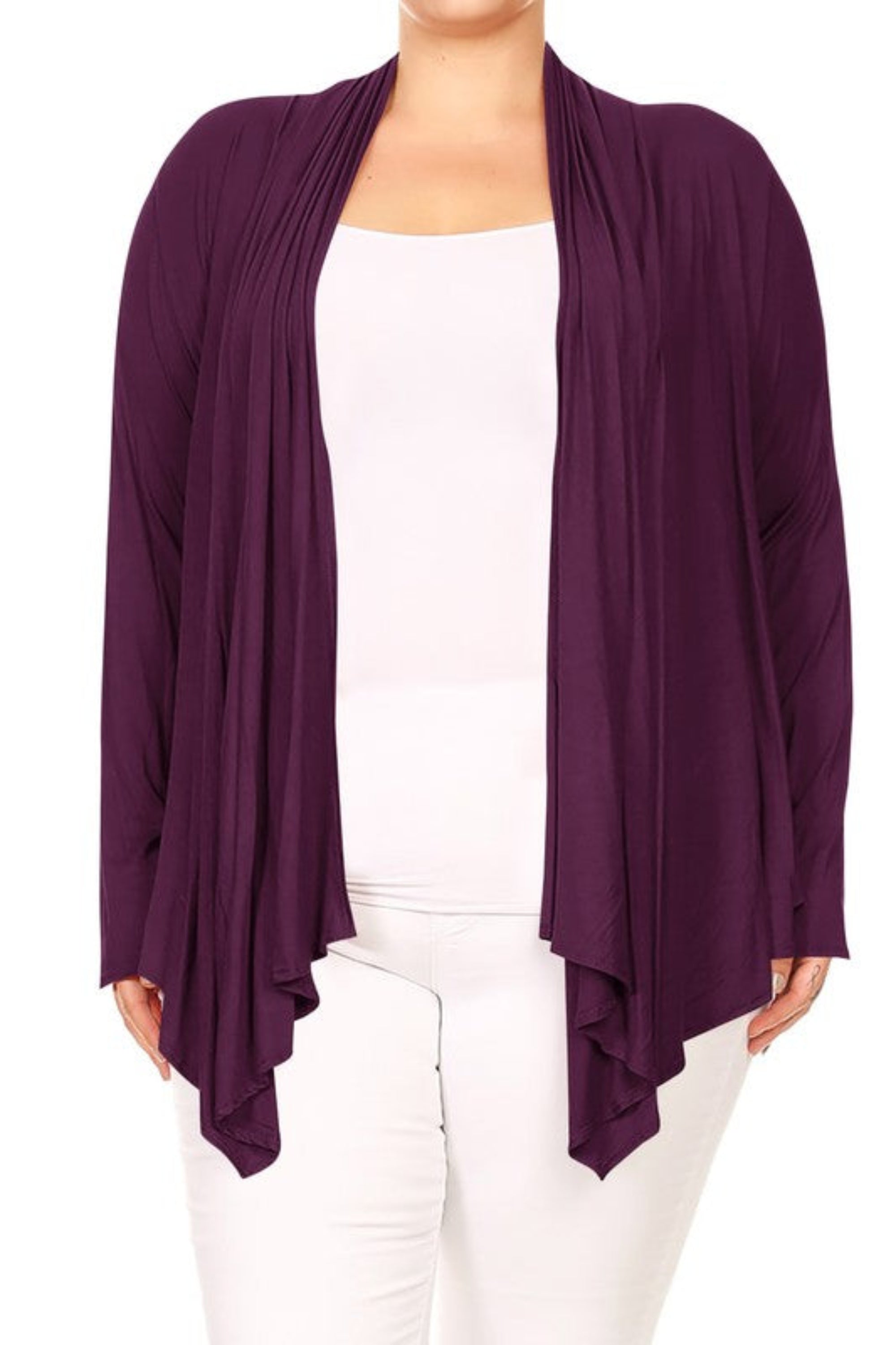 Plus Size Open Front Draped Long Sleeves Cardigan