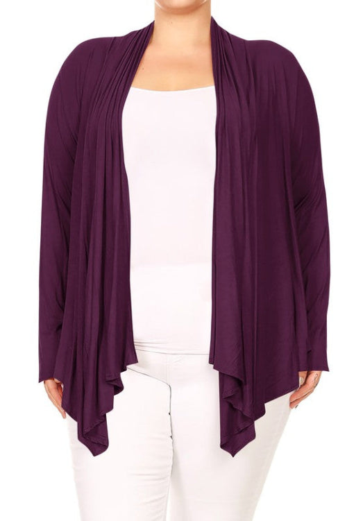 Plus Size Open Front Draped Long Sleeves Cardigan