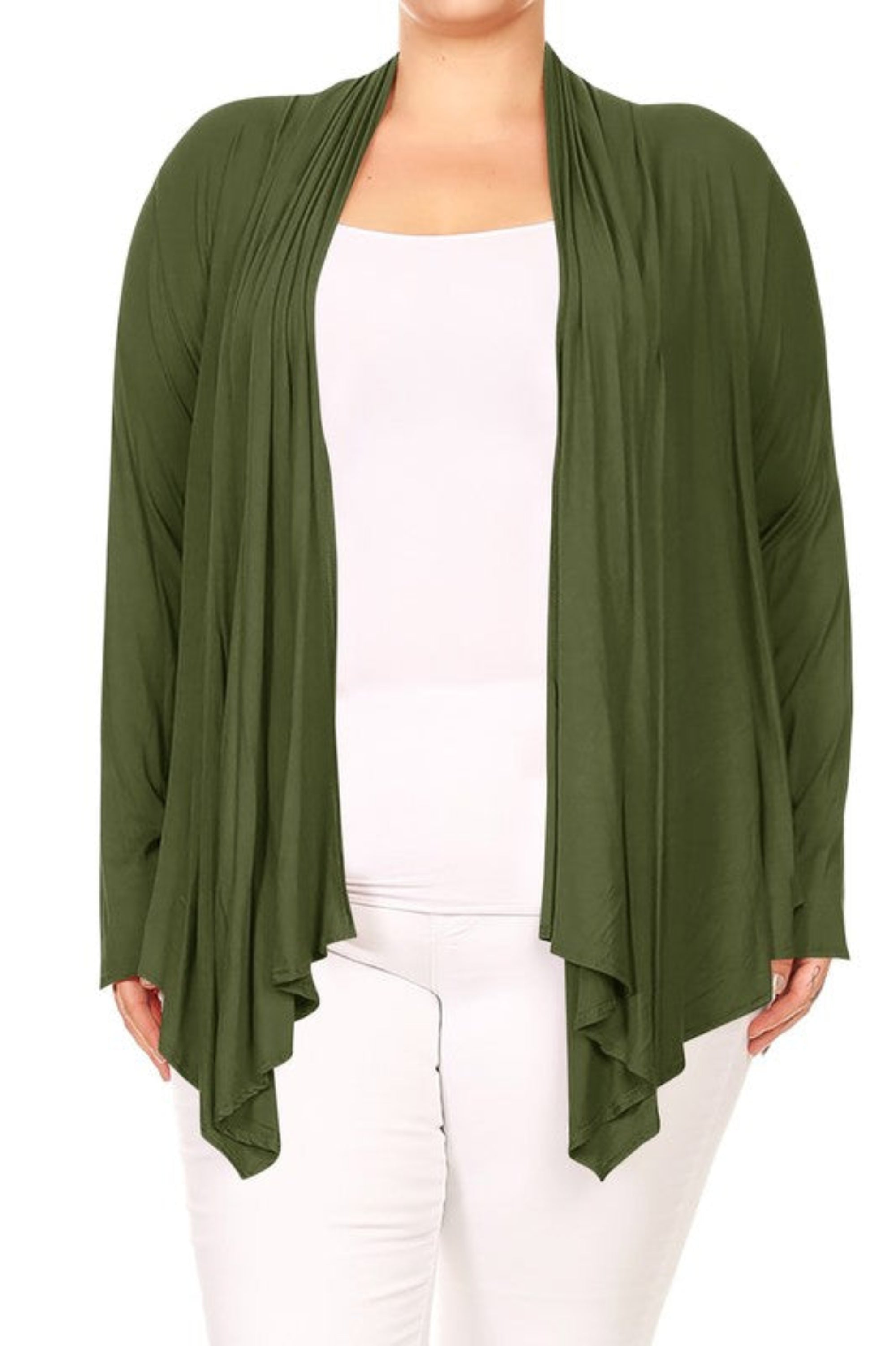 Plus Size Open Front Draped Long Sleeves Cardigan