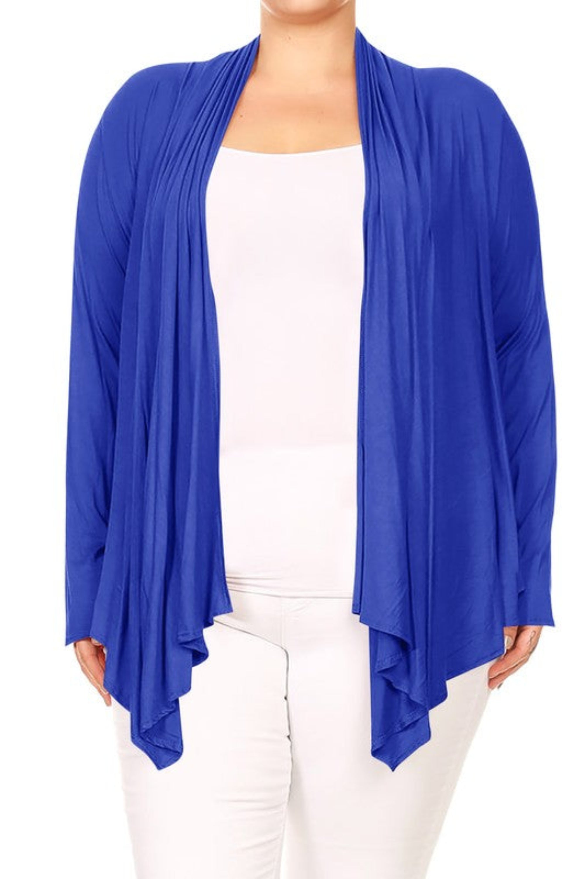 Plus Size Open Front Draped Long Sleeves Cardigan