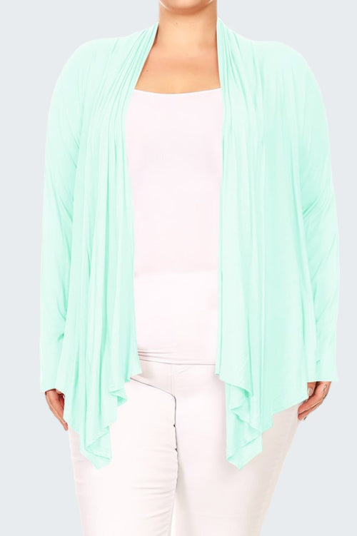 Plus Size Open Front Draped Long Sleeves Cardigan