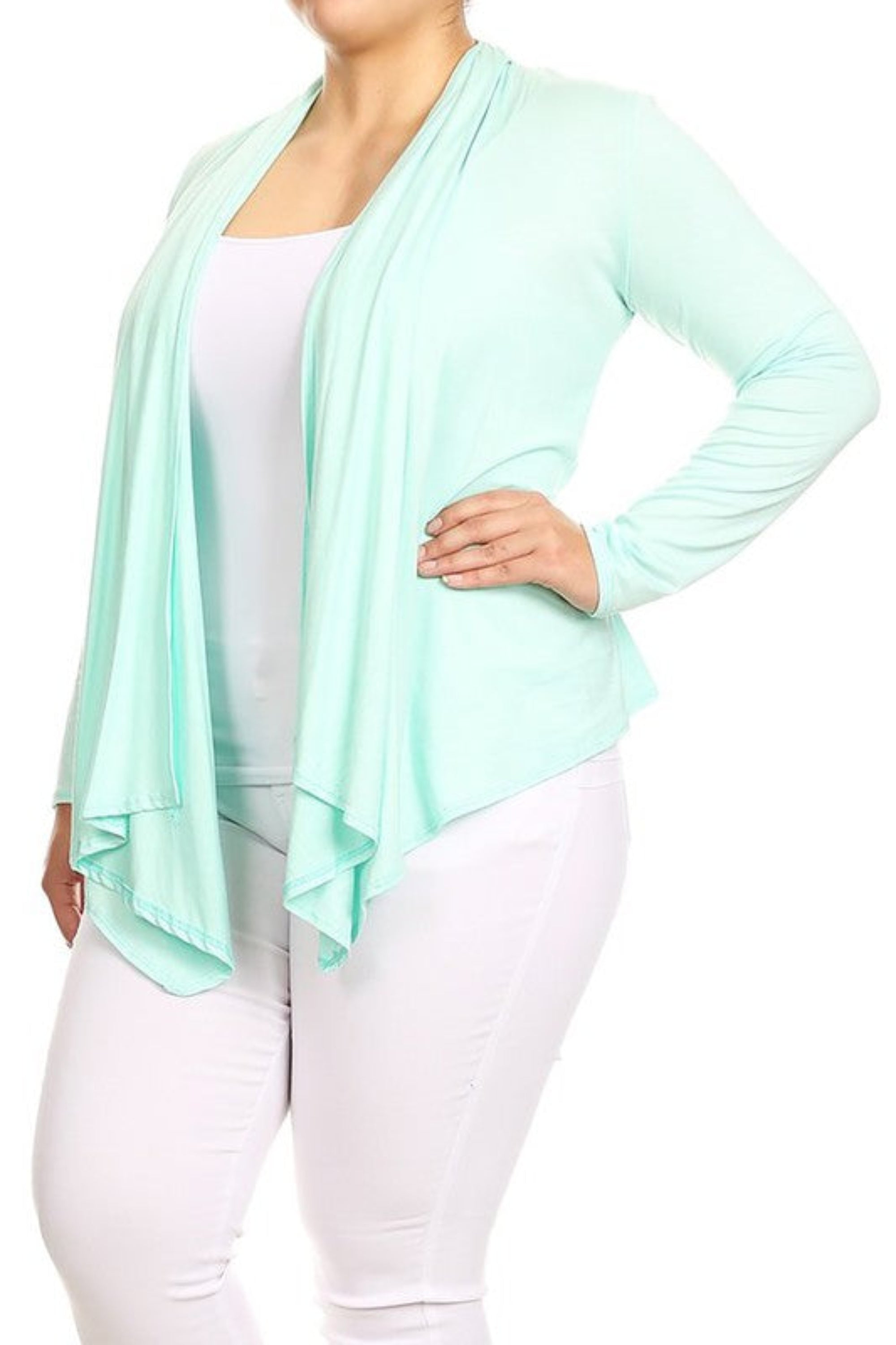 Plus Size Open Front Draped Long Sleeves Cardigan