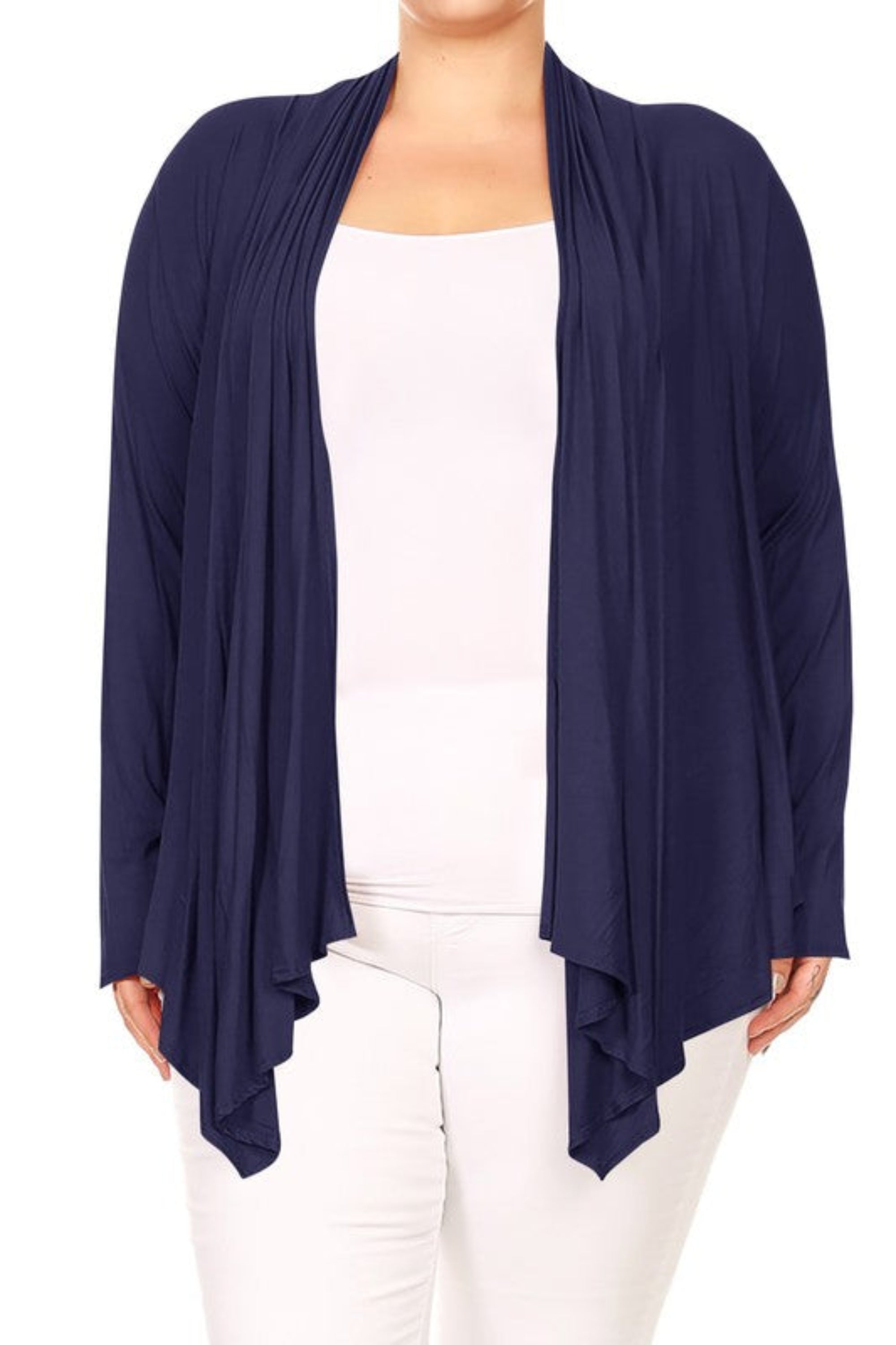 Plus Size Open Front Draped Long Sleeves Cardigan