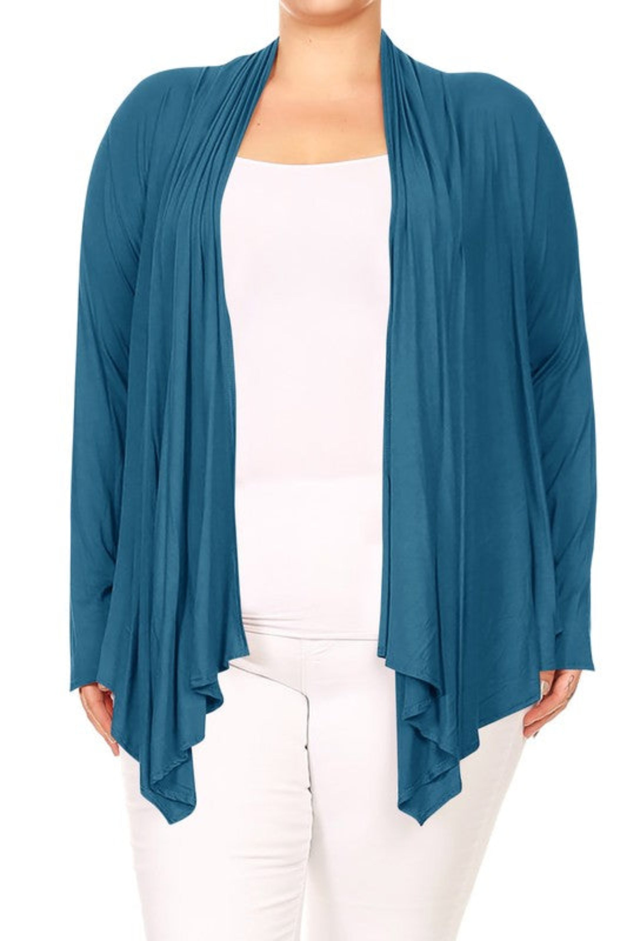 Plus Size Open Front Draped Long Sleeves Cardigan