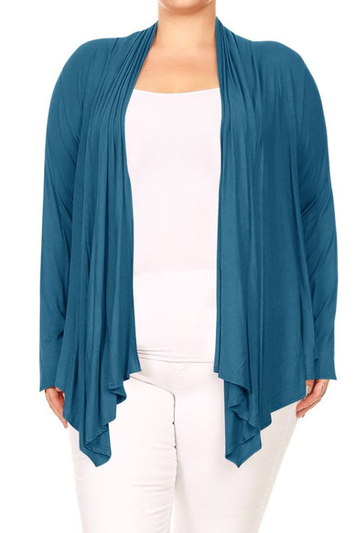 Plus Size Open Front Draped Long Sleeves Cardigan