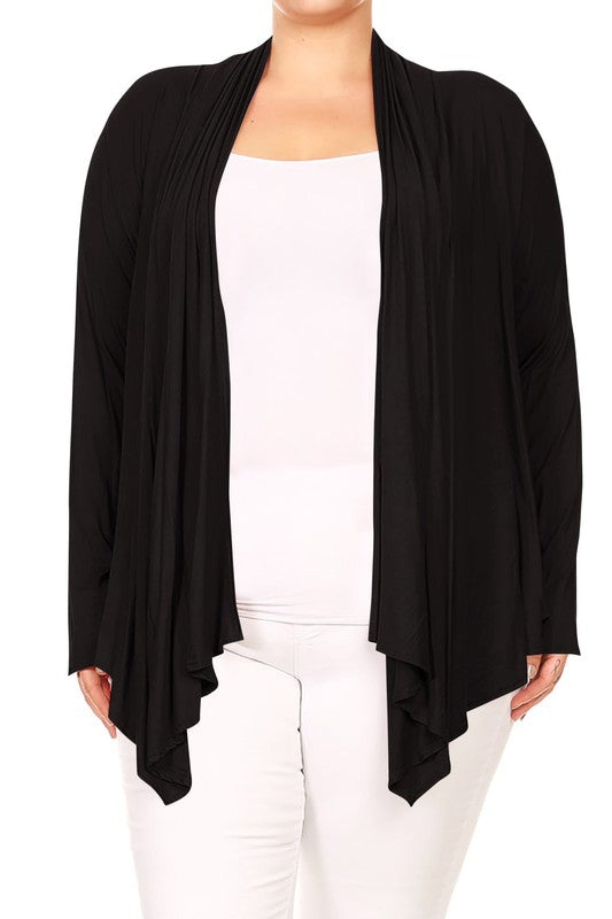 Plus Size Open Front Draped Long Sleeves Cardigan