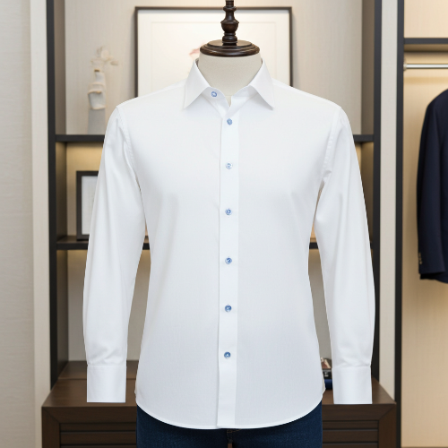 White dress shirt on a mannequin in a store setting