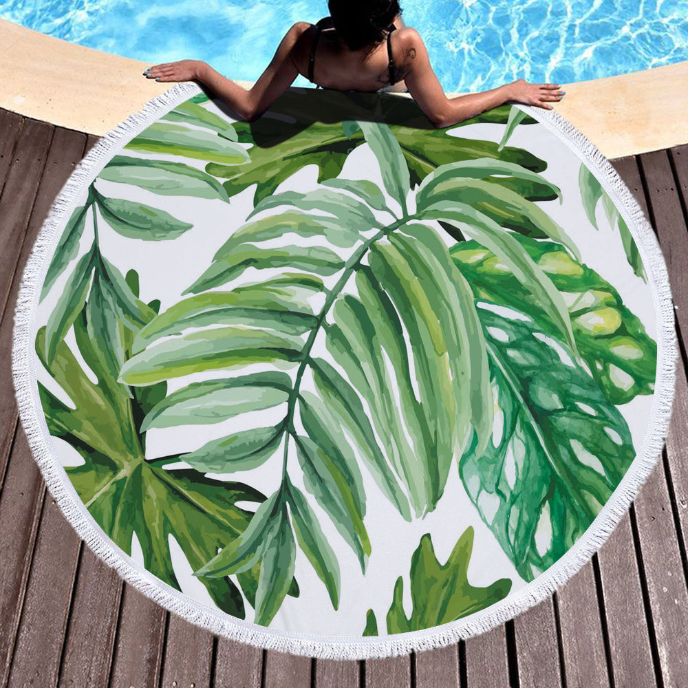 palm leaf round printed beach towel