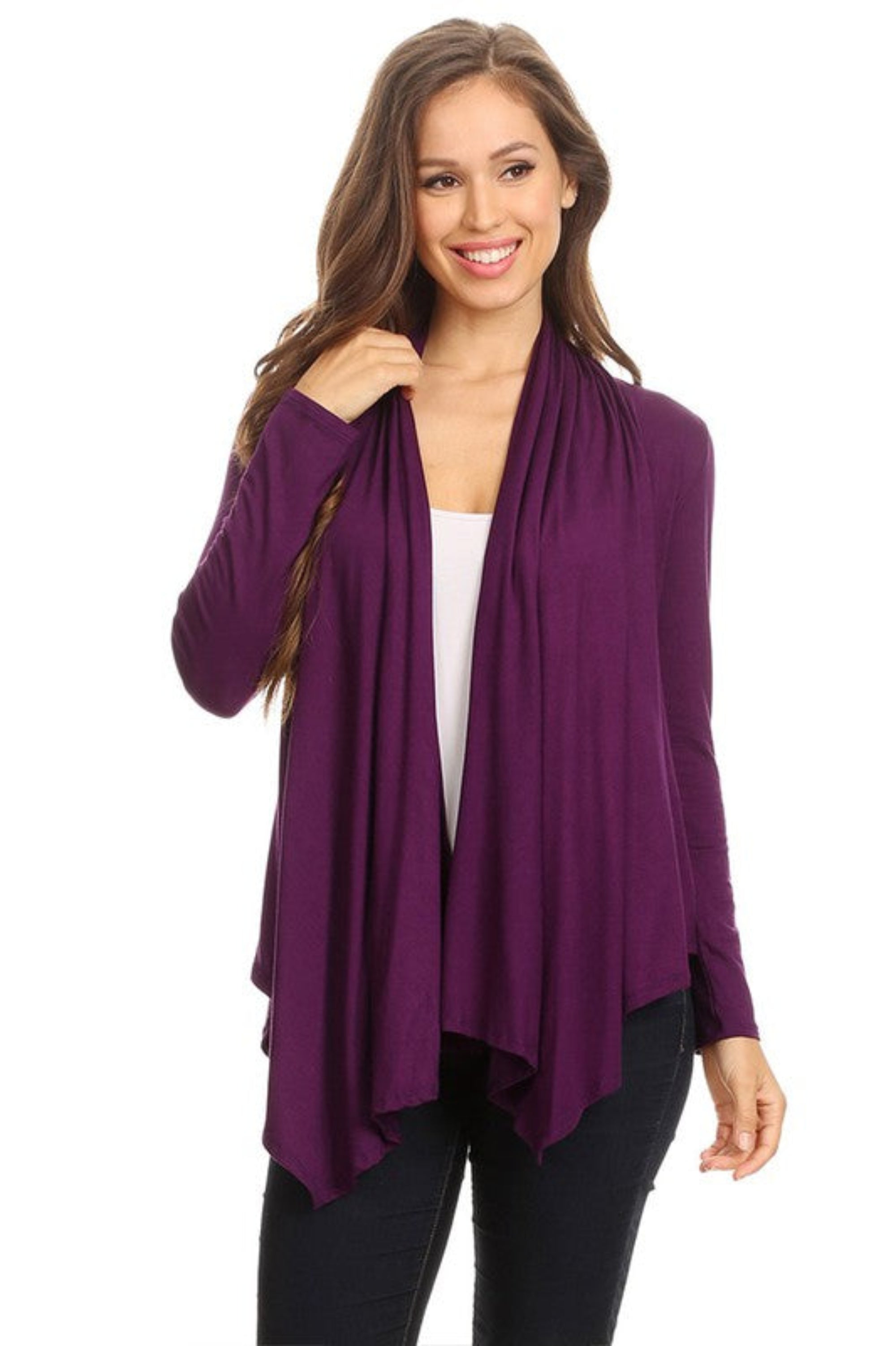 Solid Waist Length Cardigan in a Loose Fit