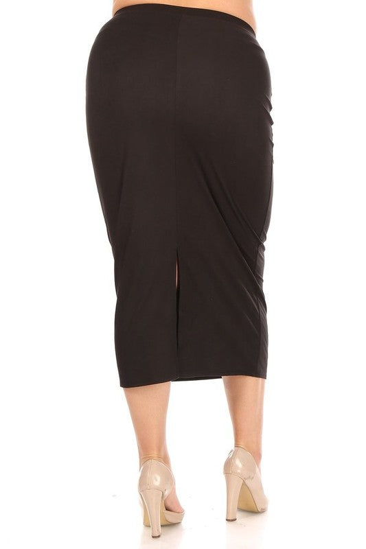 Plus Solid Midi Skirt in a Pencil Silhouette