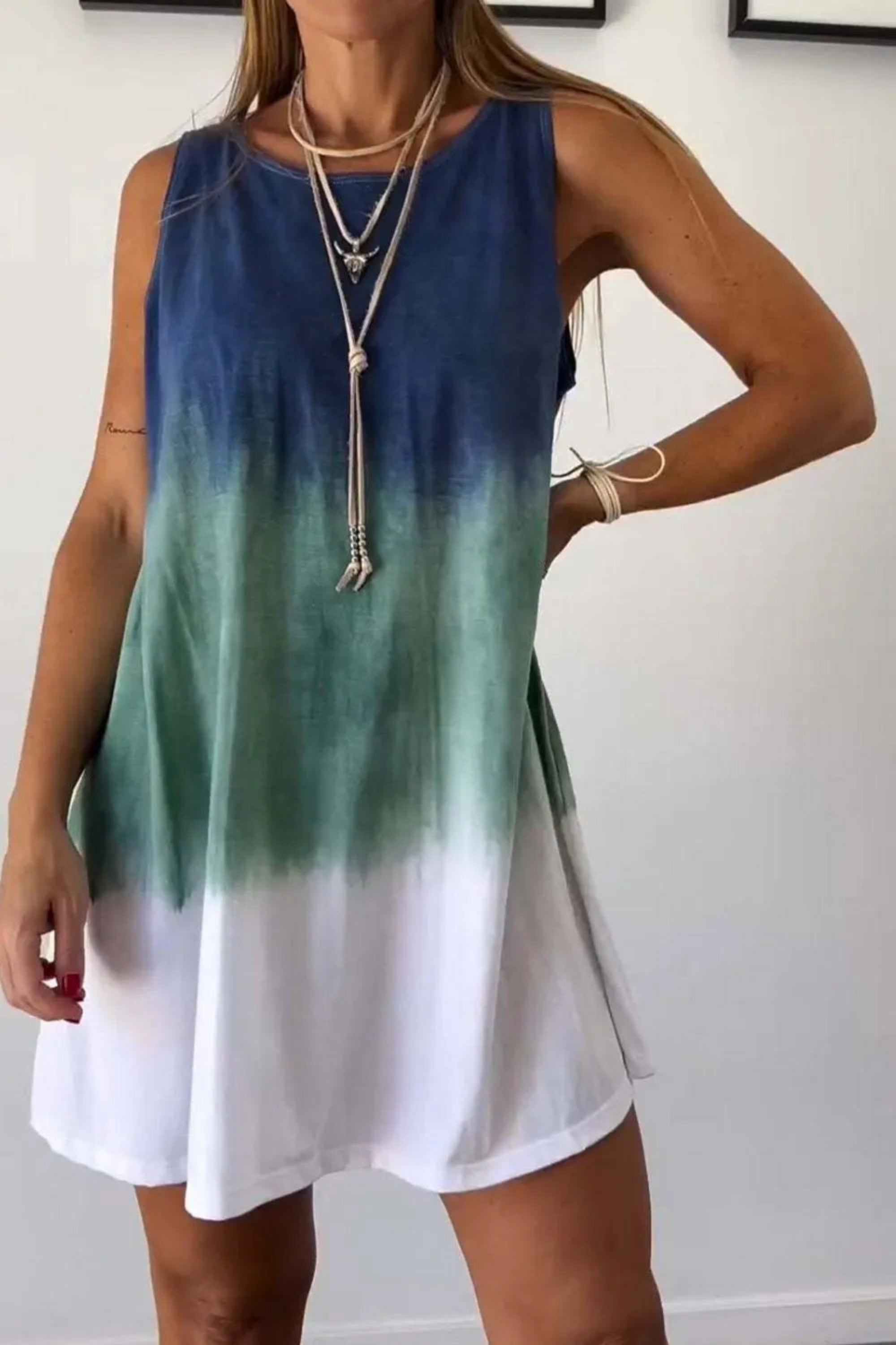 Full Size Tie-Dye Sleeveless Mini Tank Dress