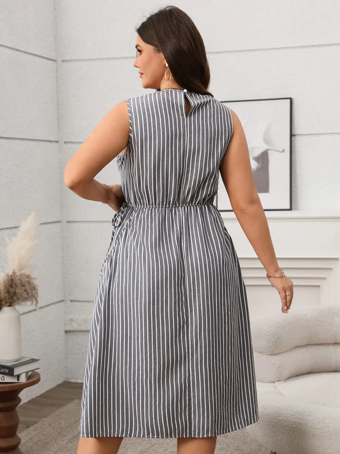 Plus Size Striped Round Neck Sleeveless Dress