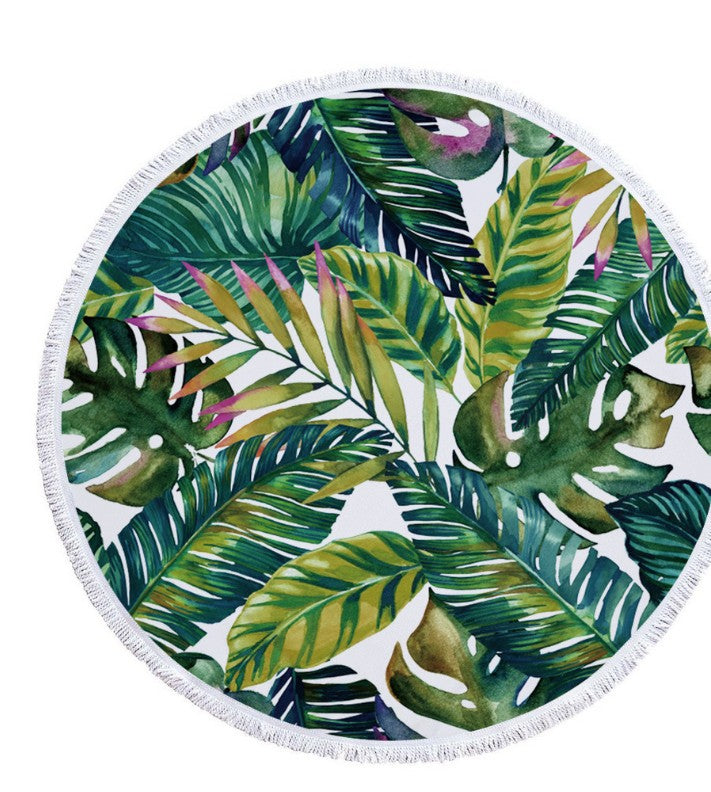 palm leaf printed round beach towel