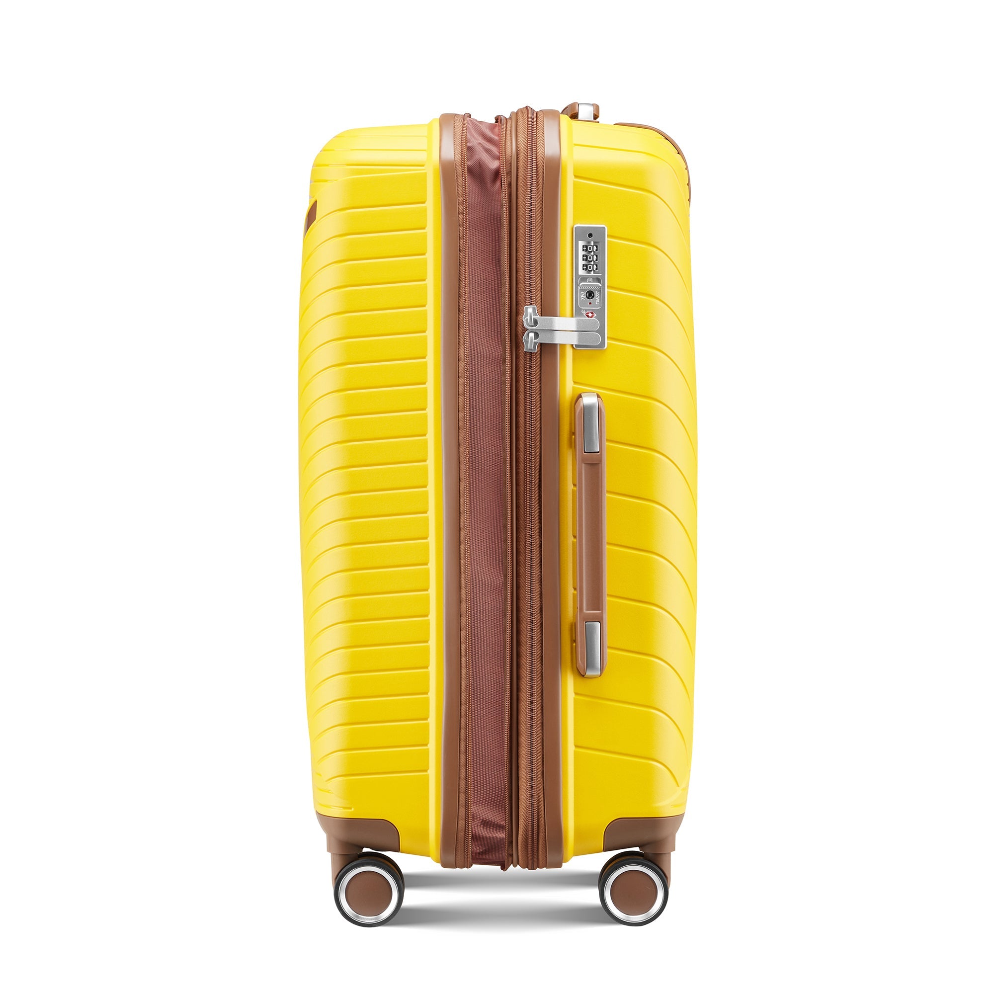 Four Piece Yellow Expandable Lightweight Suitcase with Four Double 360 Degrees Mute Spinner Wheels