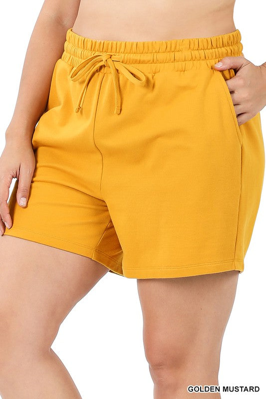 Plus French Terry Drawstring Waist Shorts - Sun of the Beach Boutique
