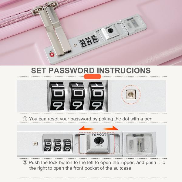 Pink Luggage Set of Three with USB Port with Open Front