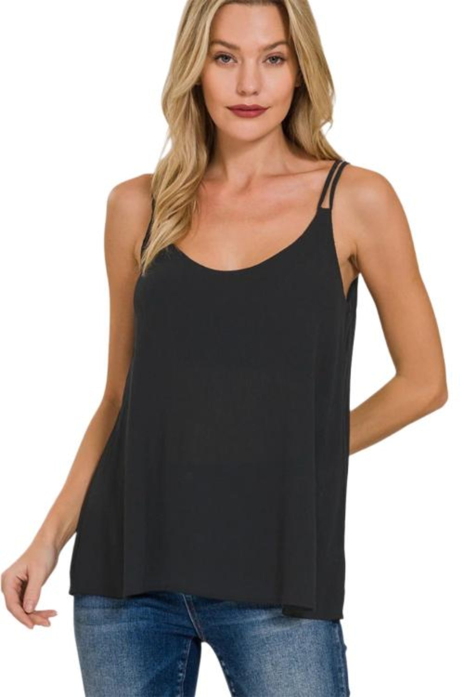 Zenana Woven Double Spaghetti Strap V-Neck Cami