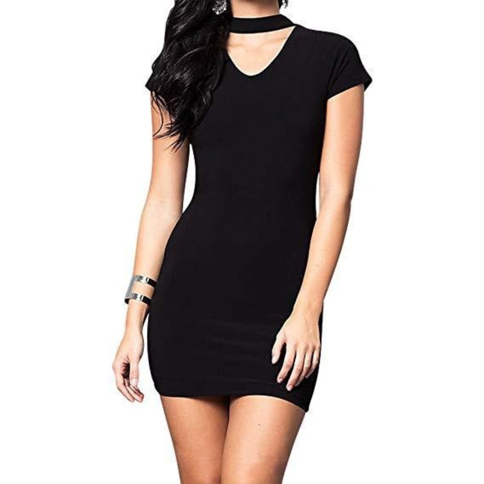 V-Neck Dress with Choker Neckline