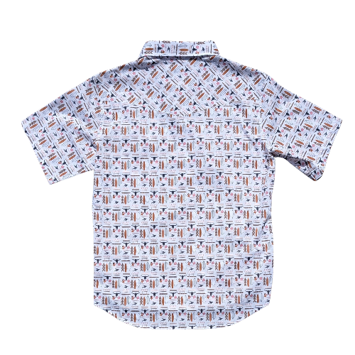 Short-sleeve shirt with a pattern on a white background