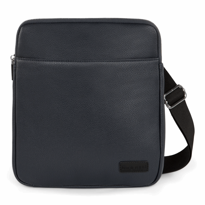 Black leather crossbody bag on a white background