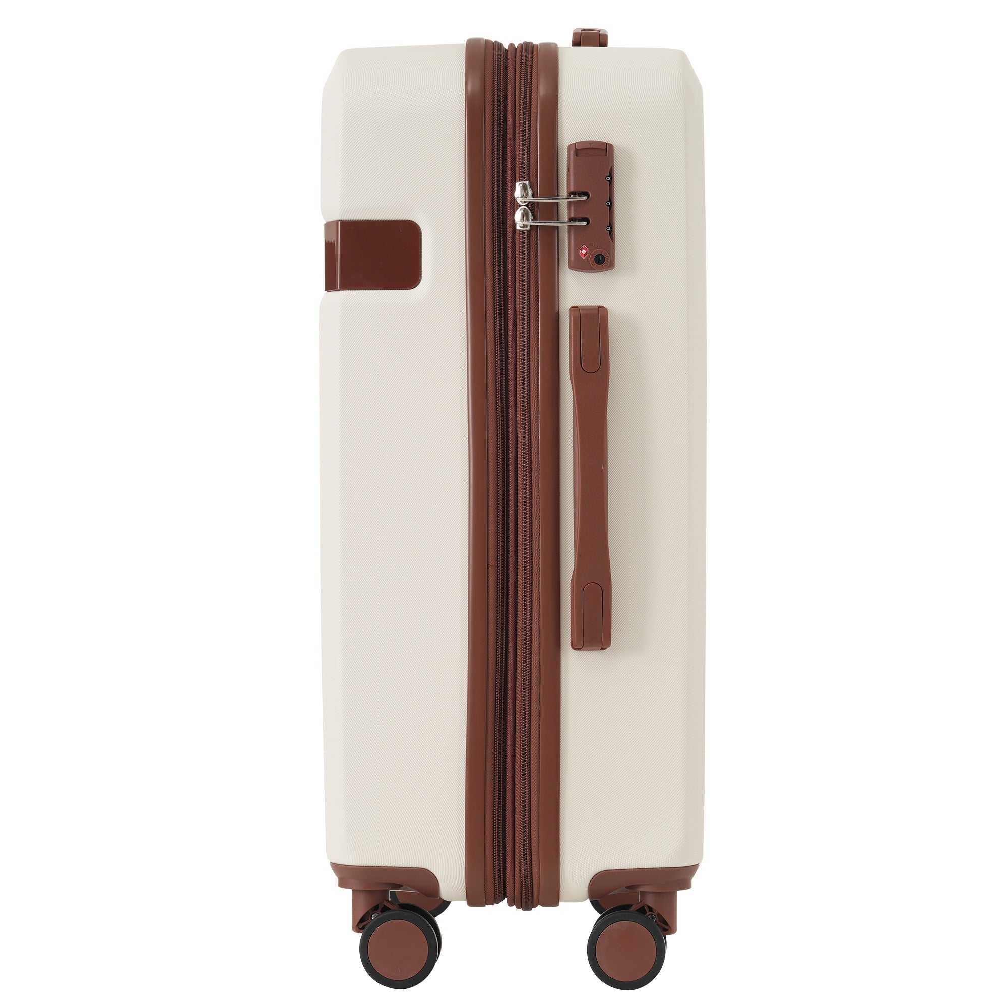 Brown and White Four Piece Luggage Set with Compression Packing Cubes for Suitcase Expandable Spinner Wheels Lightweight Suitcase with TSA Lock 16 IN+20IN+24IN+28IN