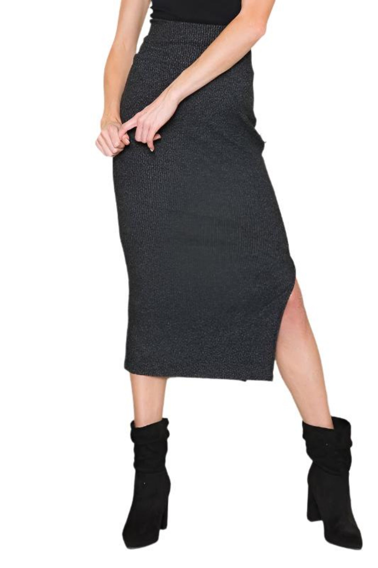 Stretch Rib Skirt with Slit