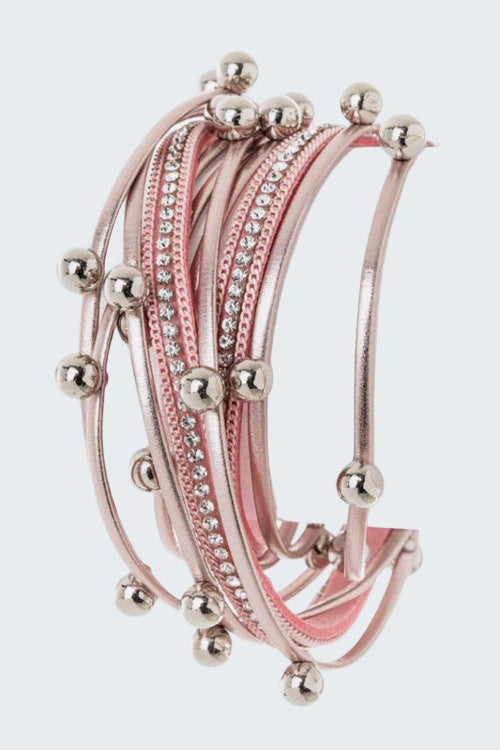 Beaded Double Wrap Metallic Bracelet