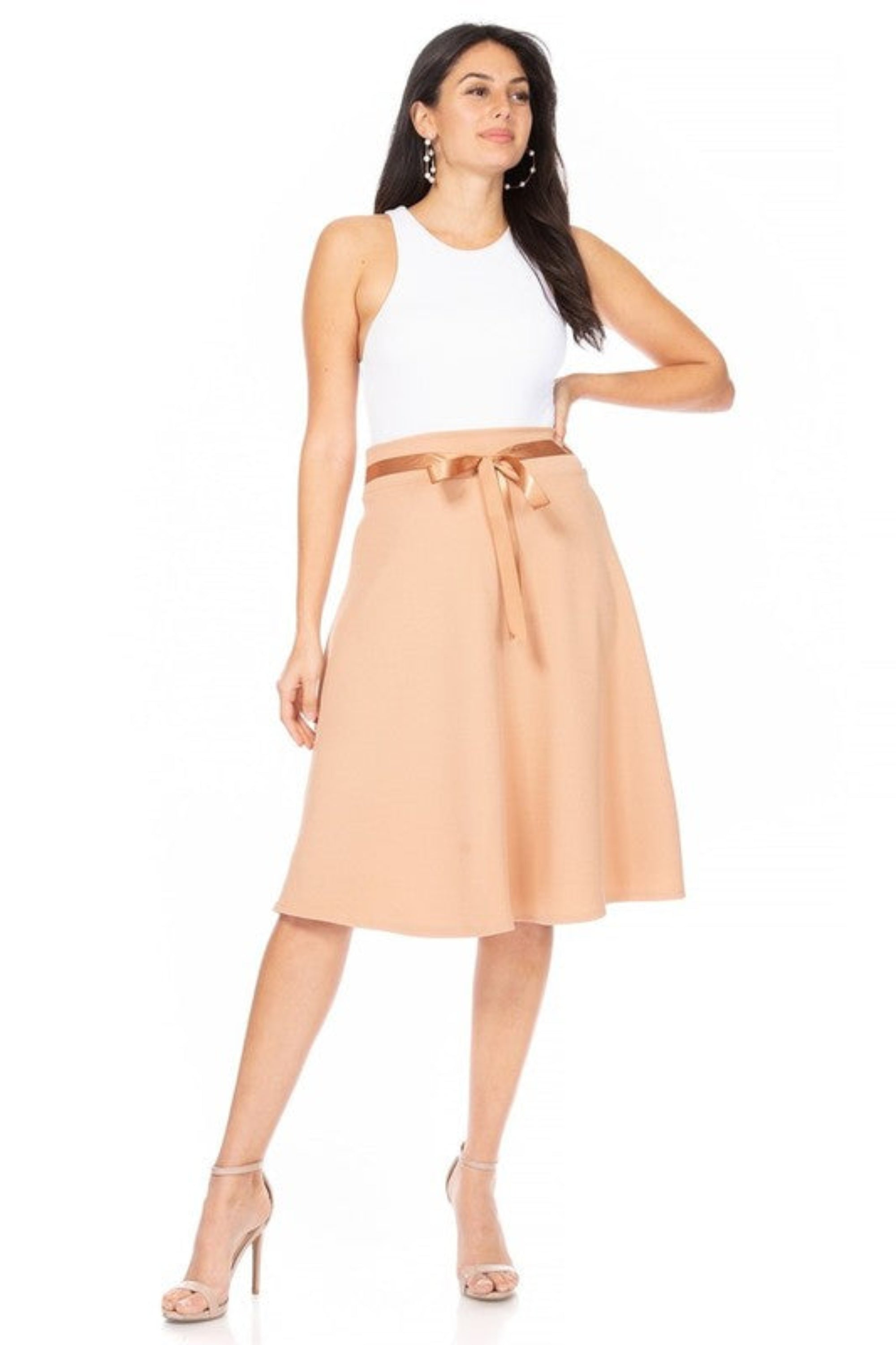 Solid A-line Knee Length Skirt